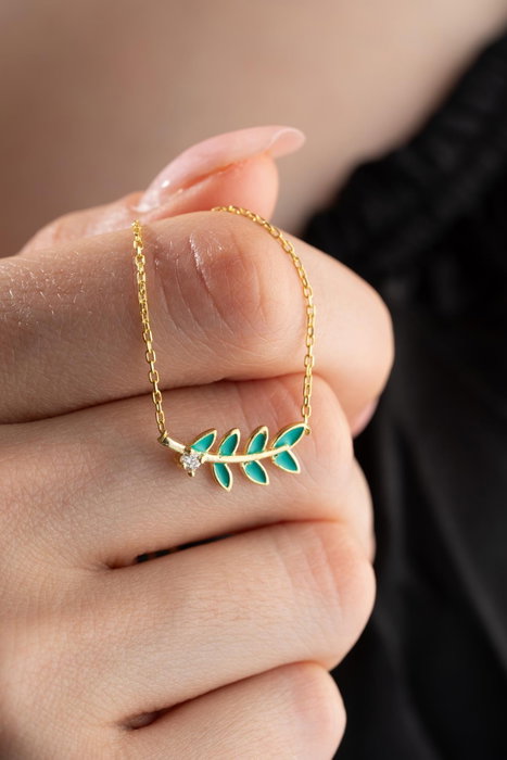 Heliophilia Silver Collar de Plata con Baño de Oro y Circón Verde